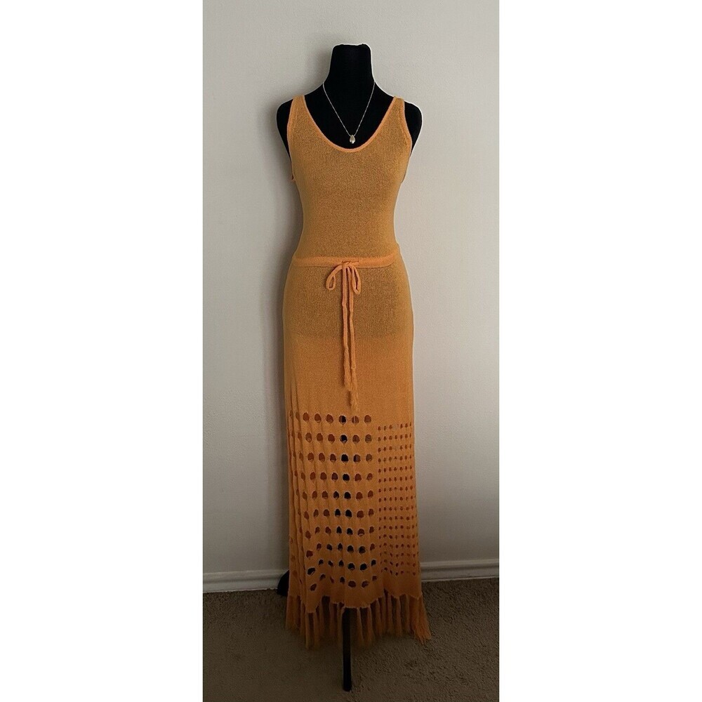 Vici Caliana Tassel Cover-Up Maxi Dress Size L Orange Boho Style Sleeveless EUC - Picture 2 of 16